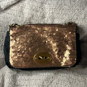 R & Em Sequin and Nylon Purse - Rose Gold Sequins-Optional Chain & Nylon Strap